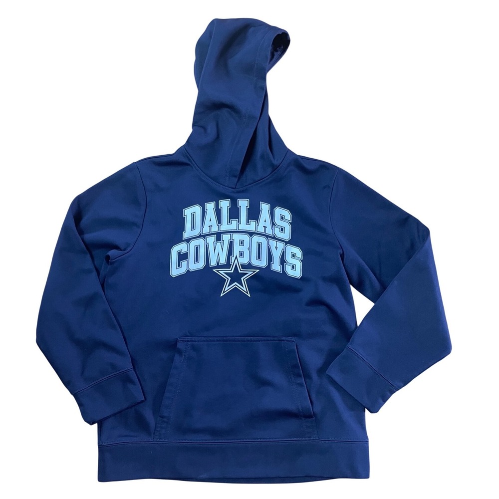 Dallas Cowboys Youth Hoodie Navy Blue Polyester Performance Sweatshirt L 14-16